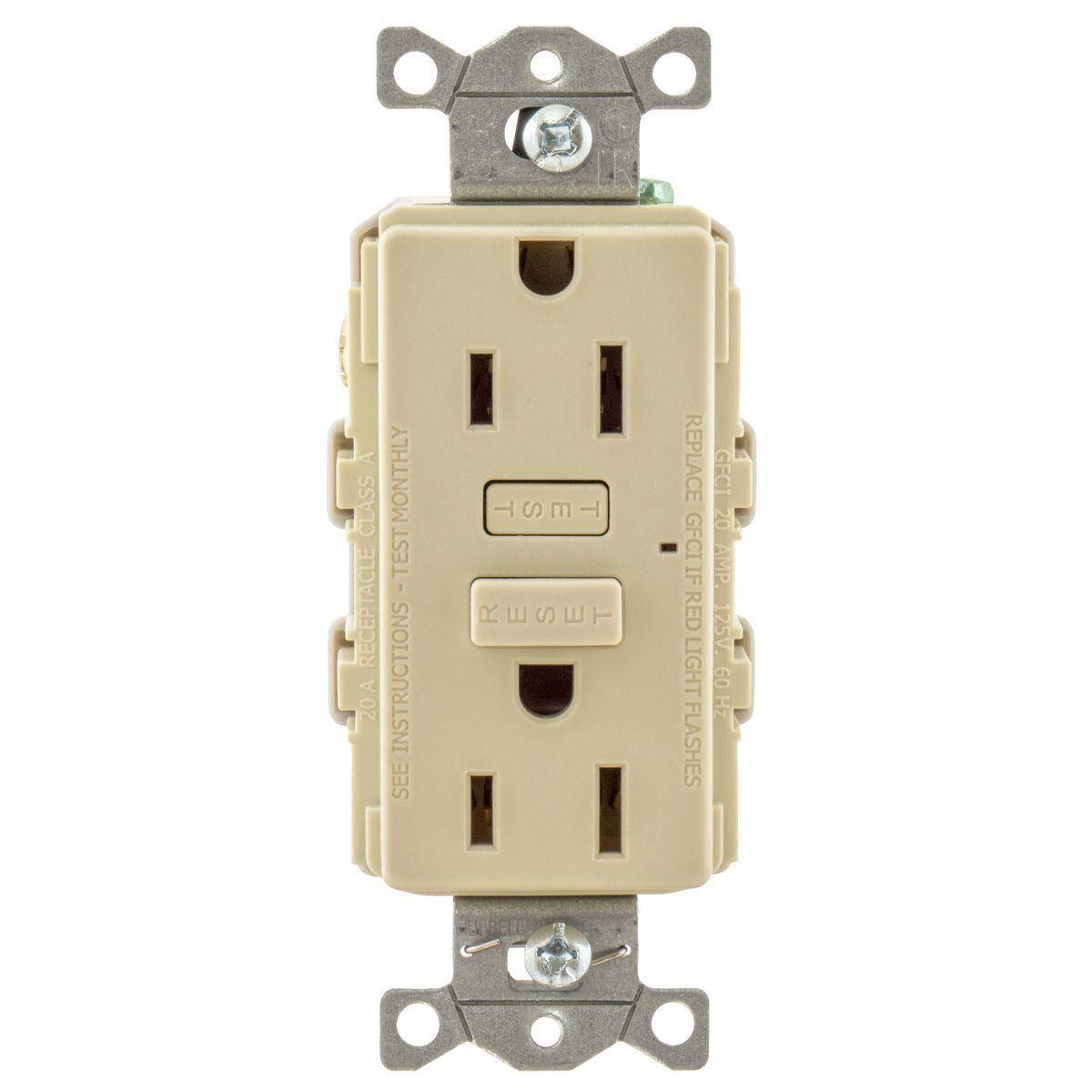 Wiring Device-Kellems Hubbell-PRO™ GF15I 1-Phase Duplex Grounding Standard Straight Blade Screw Mount GFCI Receptacle, 125 VAC, 15 A, 2 Poles, 3 Wires, Ivory