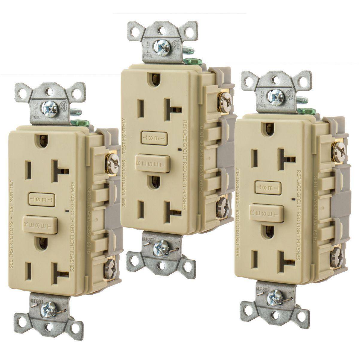 Wiring Device-Kellems Hubbell-Pro™ GF20I3 1-Phase Duplex Decorator Standard Straight Blade GFCI Receptacle, 125 VAC, 20 A, 2 Poles, 3 Wires, Ivory
