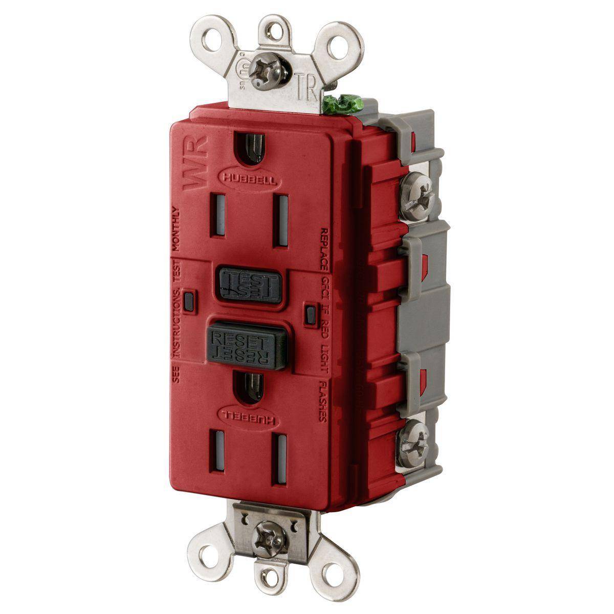 Wiring Device-Kellems GF5262SGR Tamper-Resistant/Weather-Resistant Receptacle, 125 VAC, 15 A, Red