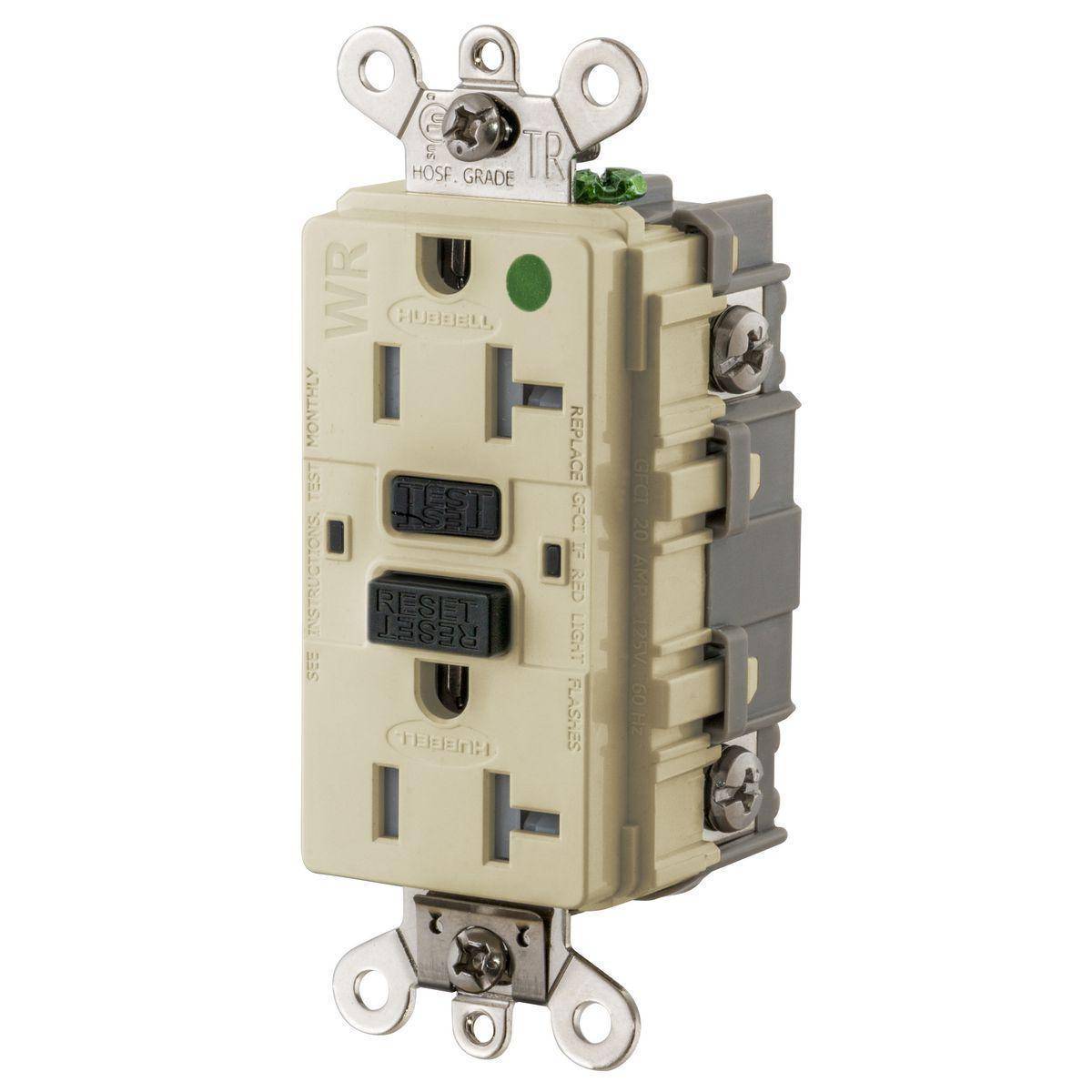 Wiring Device-Kellems GF8300SGI Tamper-Resistant/Weather-Resistant Receptacle, 125 VAC, 20 A, Ivory
