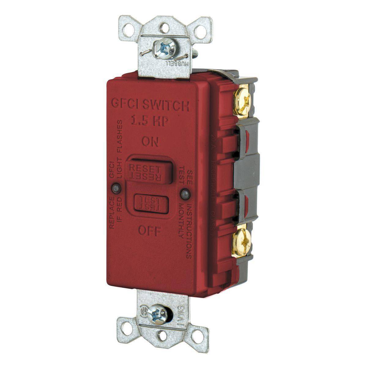 Wiring Device-Kellems GFBFHP20R HP Rated Standard Blank Face GFCI Receptacle, 125 VAC, 20 A, Red