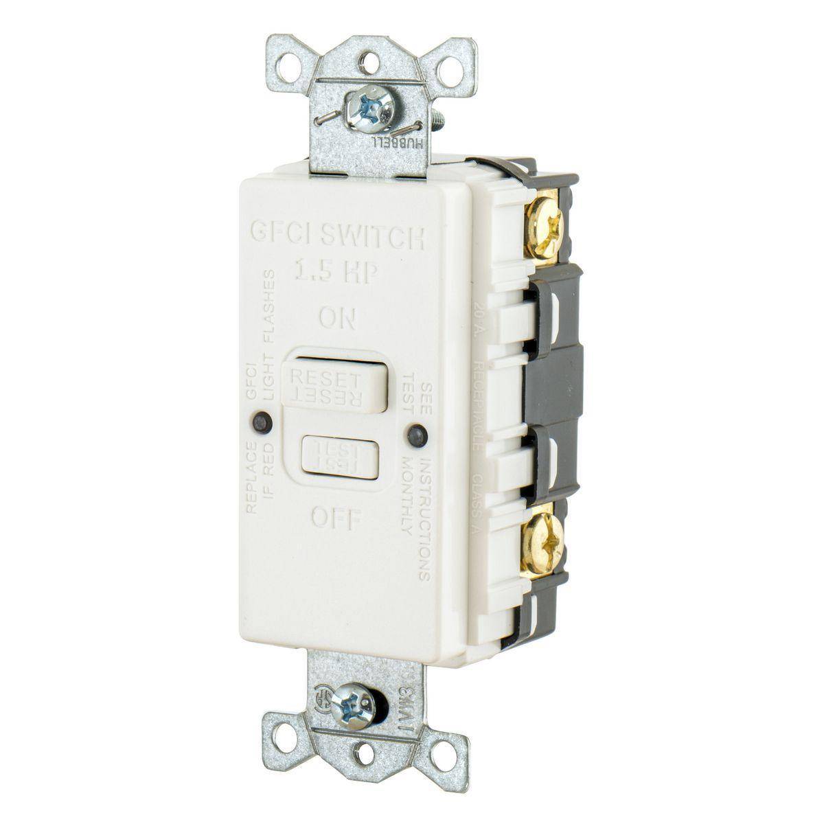 Wiring Device-Kellems AUTOGUARD® GFBFHP20W 1-Phase Blank Face Insulated Standard GFCI Receptacle, 125 VAC, 20 A, 3 Wires, White