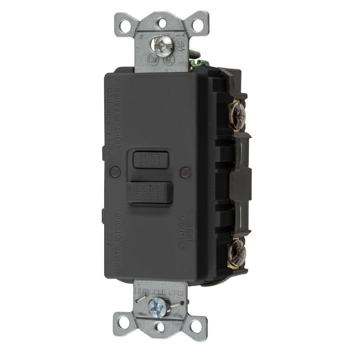 Bryant Electric AUTOGUARD® Style Line® GFBFST20BK 1-Phase Auto Grounding Decorator Duplex Self-Test Standard Blank Face GFCI Receptacle, 125 VAC, 20 A, 2 Poles, 3 Wires, Black