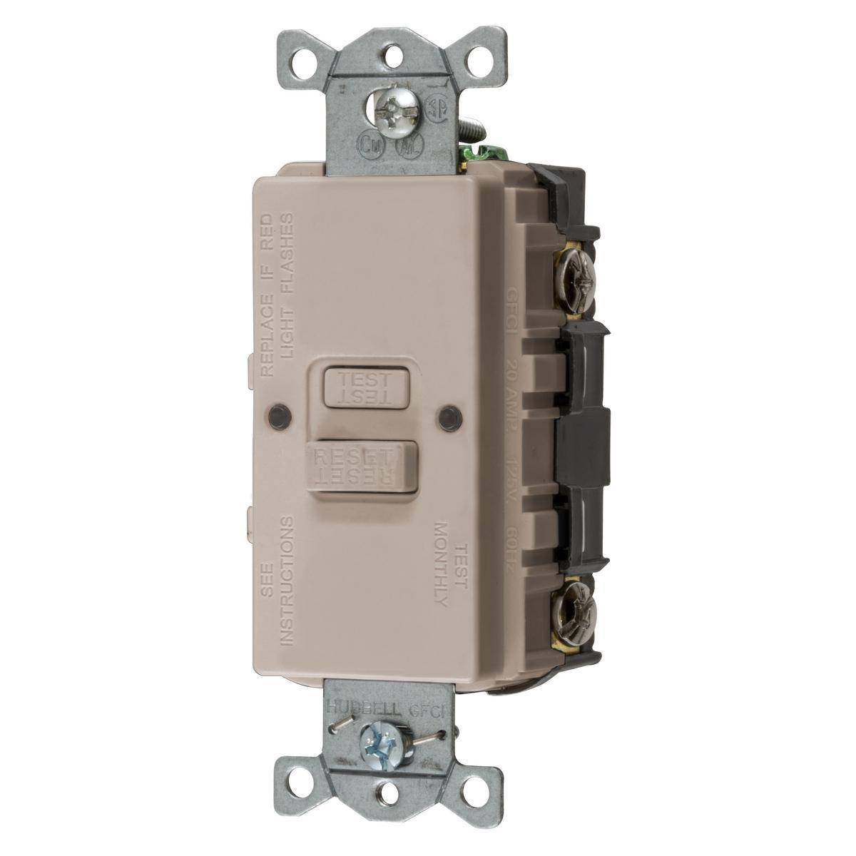 Wiring Device-Kellems AUTOGUARD® Style Line® GFBFST20LA 1-Phase Blank Face Heavy Duty Standard Self Test Screw Mount GFCI Receptacle, 125 VAC, 20 A, 2 Poles, 3 Wires, Light Almond
