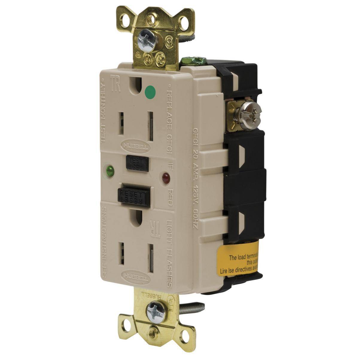 Wiring Device-Kellems AUTOGUARD® GFR8200SGLA 1-Phase Duplex Decorator Tamper Resistant Standard Screw Mount GFCI Receptacle, 125 VAC, 15 A, 2 Poles, 3 Wires, Almond