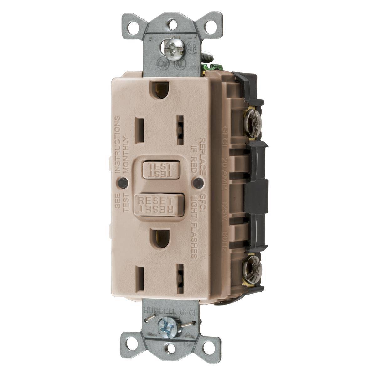 Bryant Electric AUTOGUARD® GFRST15ALBULK Auto Grounding Heavy Duty Self-Test Standard GFCI Receptacle With Alarm, 125 VAC, 15 A, 2 Poles, 3 Wires, Almond