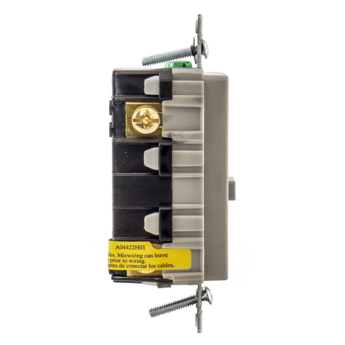 Wiring Device-Kellems AUTOGUARD® Style Line® GFRST15GYBULK 1-Phase Decorator Duplex Heavy Duty Standard Straight Blade Self-Test Screw Mount GFCI Receptacle, 125 VAC, 15 A, 2 Poles, 3 Wires, Gray