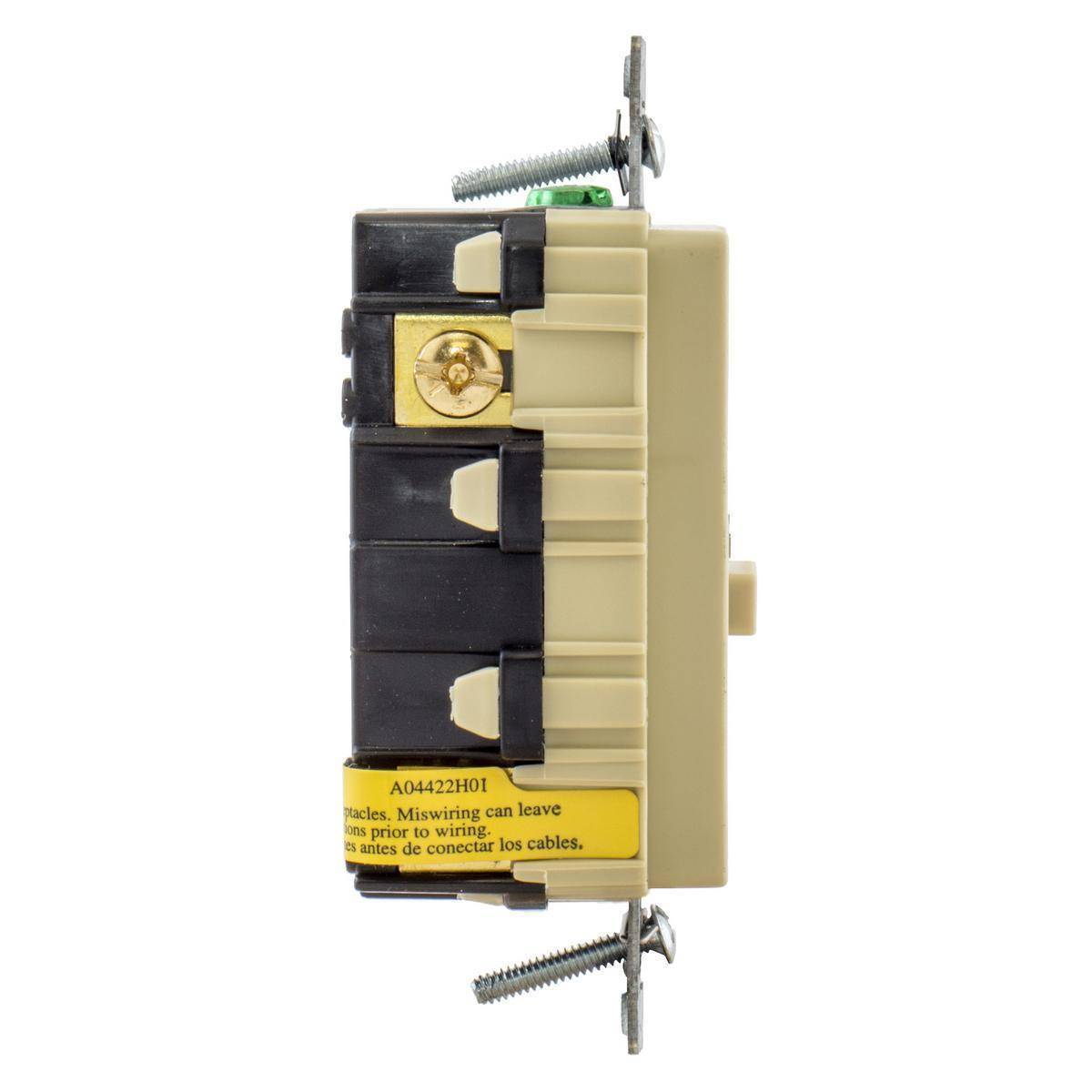 Bryant Electric AUTOGUARD® GFRST15IBULK 1-Phase Auto Grounding Heavy Duty Self-Test Standard GFCI Receptacle With Alarm, 125 VAC, 15 A, 2 Poles, 3 Wires, Ivory