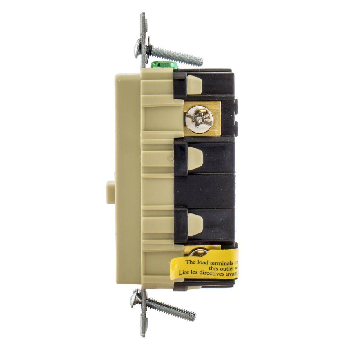 Bryant Electric AUTOGUARD® GFRST15IBULK 1-Phase Auto Grounding Heavy Duty Self-Test Standard GFCI Receptacle With Alarm, 125 VAC, 15 A, 2 Poles, 3 Wires, Ivory