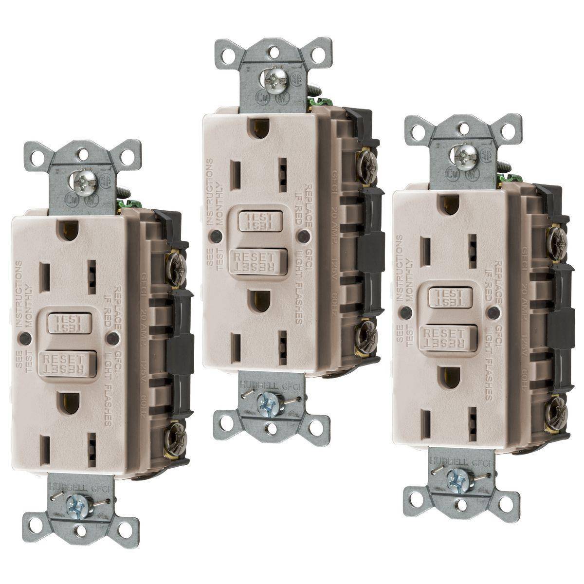 Bryant Electric CIRCUITPRO® GFRST15LA3 1-Phase Grounding Heavy Duty Self-Test Standard GFCI Receptacle, 125 VAC, 15 A, 2 Poles, 3 Wires, Light Almond