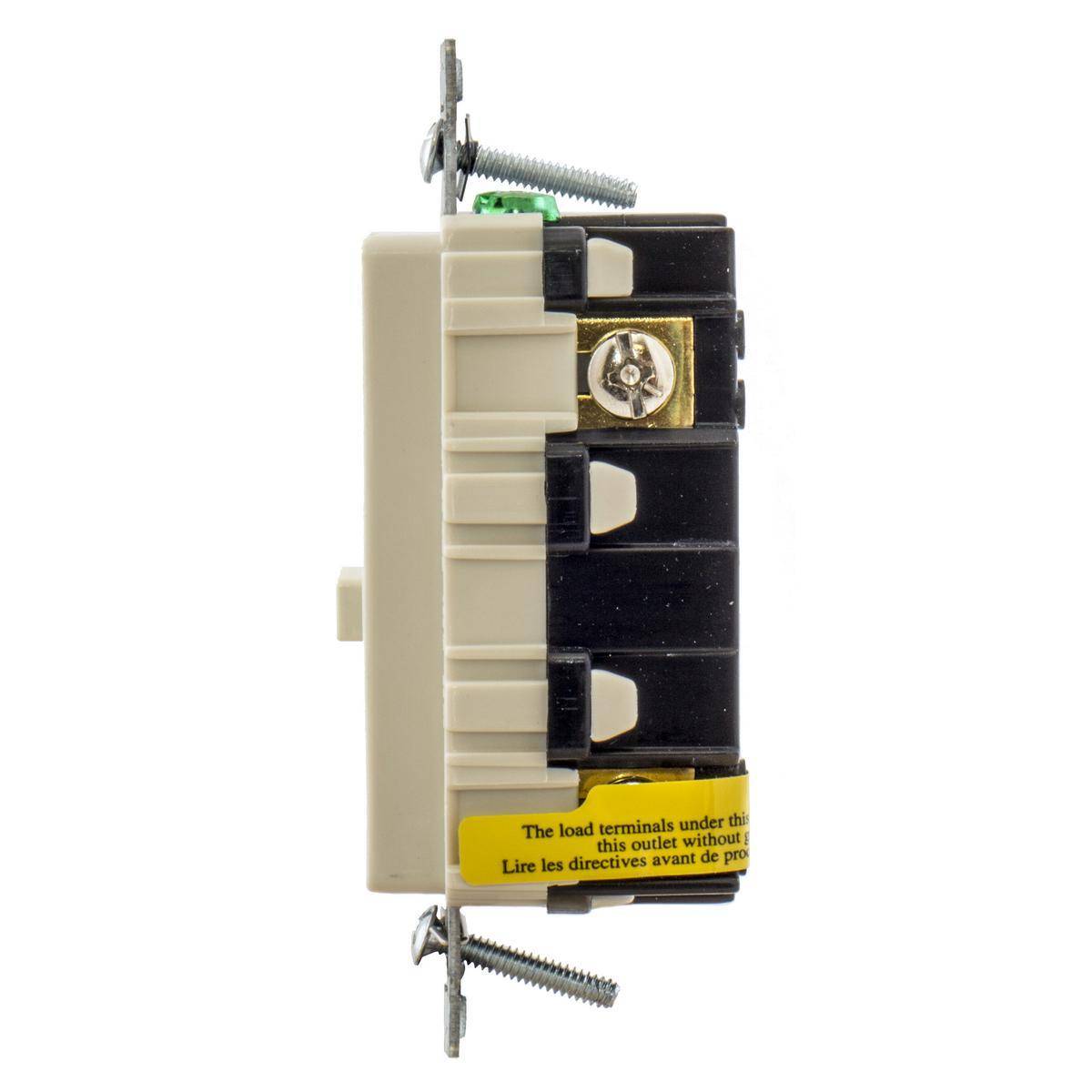 Bryant Electric AUTOGUARD® GFRST15LABULK Auto Grounding Heavy Duty Self-Test Standard GFCI Receptacle With Alarm, 125 VAC, 15 A, 2 Poles, 3 Wires, Light Almond