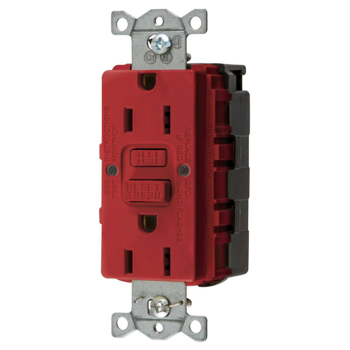 Wiring Device-Kellems SNAPConnect® Style Line® GFRST15SNAPR 1-Phase Heavy Duty Standard Self-Test GFCI Receptacle, 125 VAC, 15 A, 2 Poles, 3 Wires, Red
