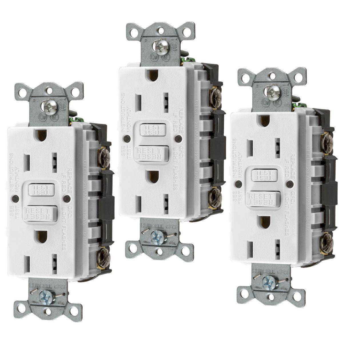 Wiring Device-Kellems AUTOGUARD® Style Line GFRST15W3 Decorator Duplex Heavy Duty Standard Straight Blade Self-Test GFCI Receptacle, 125 VAC, 15 A, 2 Poles, 3 Wires, White