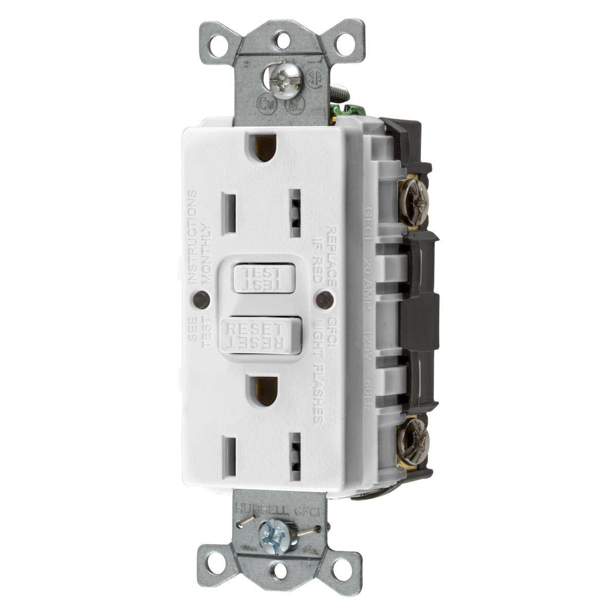 Wiring Device-Kellems AUTOGUARD® Style Line GFRST15W3 Decorator Duplex Heavy Duty Standard Straight Blade Self-Test GFCI Receptacle, 125 VAC, 15 A, 2 Poles, 3 Wires, White