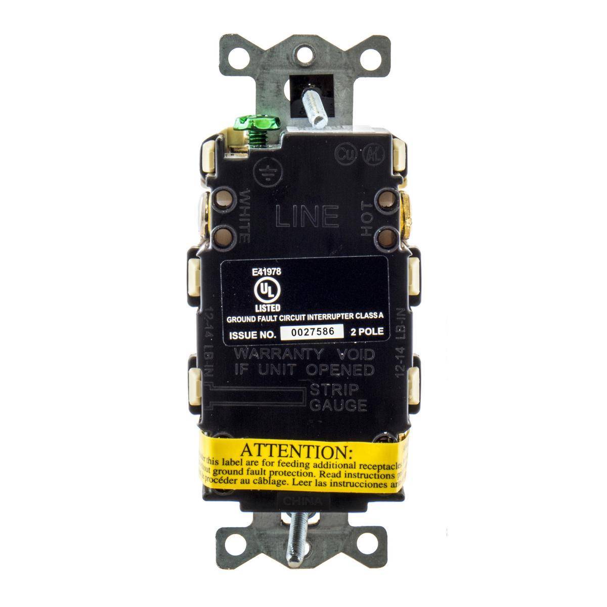 Wiring Device-Kellems GFRST20IBULK 1-Phase Decorator Duplex Heavy Duty Standard Straight Blade Self-Test Screw Mount GFCI Receptacle, 125 VAC, 20 A, 2 Poles, 3 Wires, Ivory