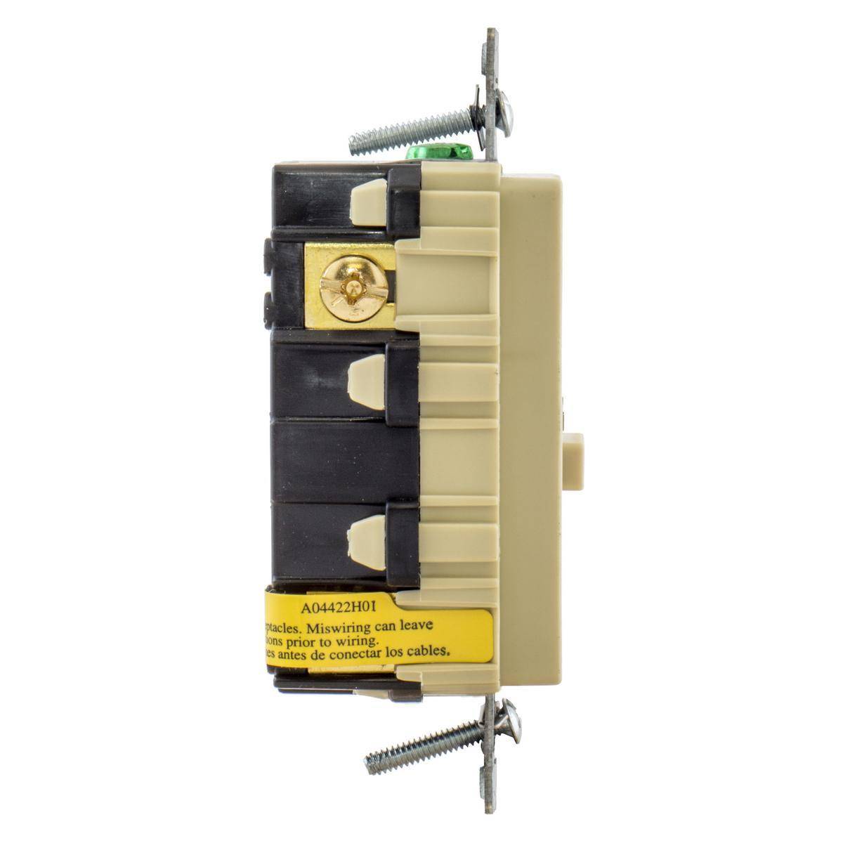 Wiring Device-Kellems GFRST20IBULK 1-Phase Decorator Duplex Heavy Duty Standard Straight Blade Self-Test Screw Mount GFCI Receptacle, 125 VAC, 20 A, 2 Poles, 3 Wires, Ivory