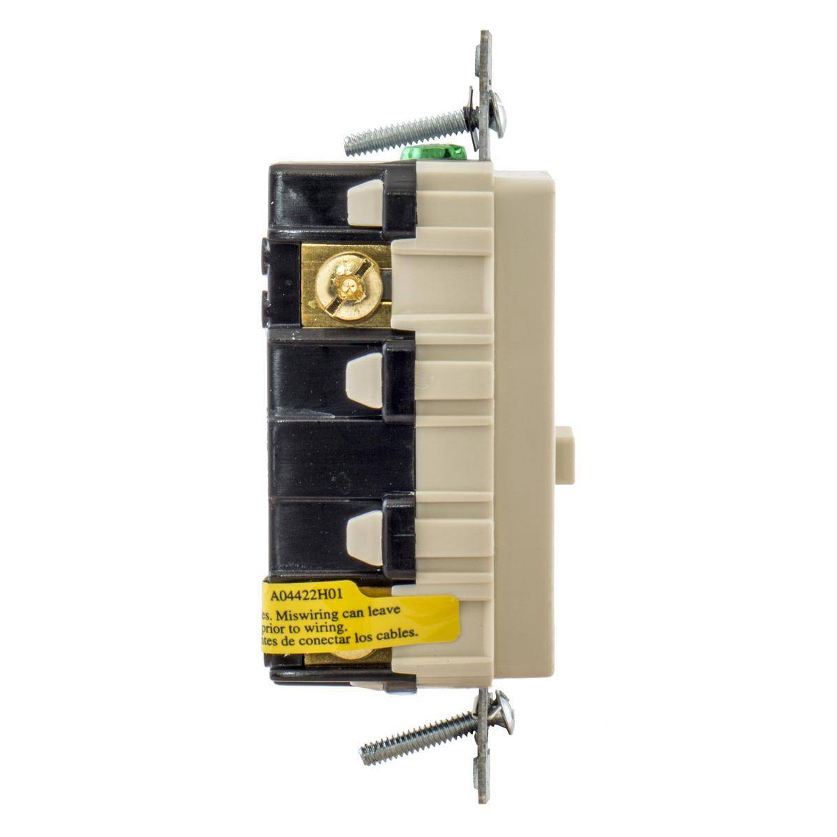 Bryant Electric AUTOGUARD® GFRST20LABULK Auto Grounding Heavy Duty Self-Test Standard GFCI Receptacle With Alarm, 125 VAC, 20 A, 2 Poles, 3 Wires, Light Almond