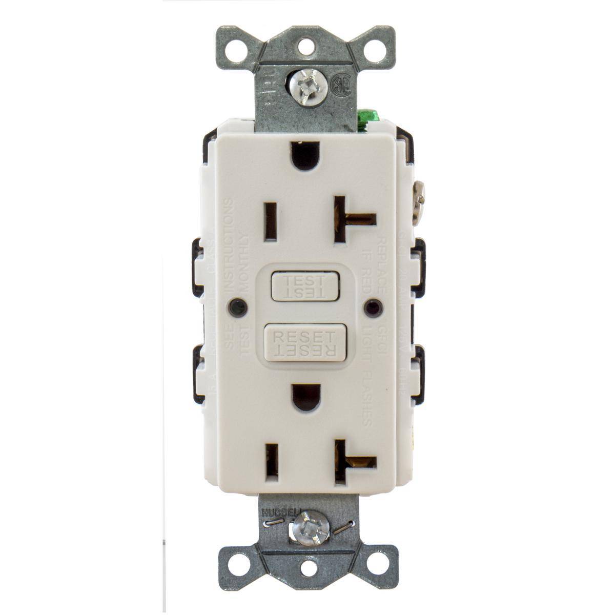 Wiring Device-Kellems AUTOGUARD® Style Line® GFRST20WBULK 1-Phase Decorator Duplex Grounding Heavy Duty Standard Straight Blade Self-Test Screw Mount GFCI Receptacle, 125 VAC, 20 A, 2 Poles, 3 Wires, White