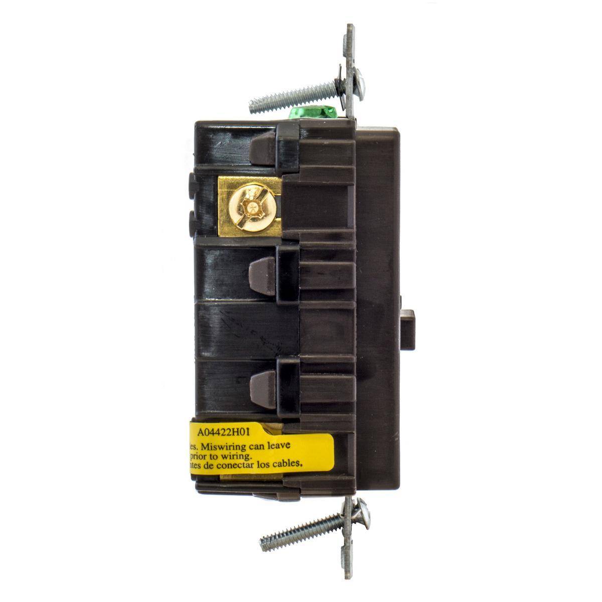 Wiring Device-Kellems AUTOGUARD® Style Line® GFRST20BULK 1-Phase Decorator Duplex Heavy Duty Standard Straight Blade Self-Test Screw Mount GFCI Receptacle, 125 VAC, 20 A, 2 Poles, 3 Wires, Brown