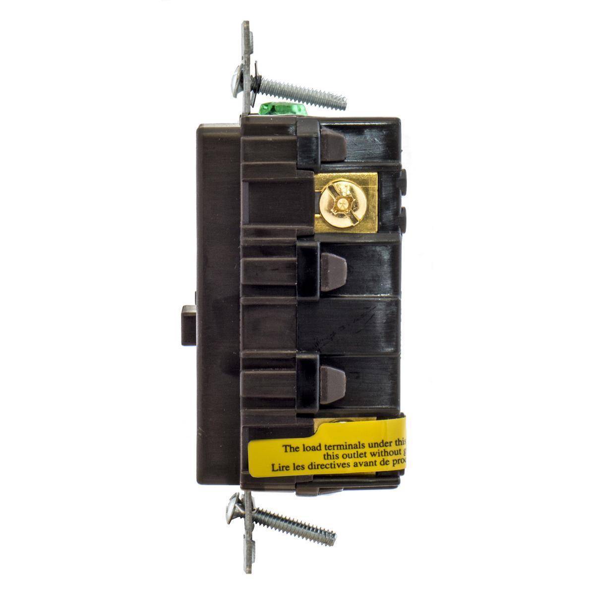 Wiring Device-Kellems AUTOGUARD® Style Line® GFRST20BULK 1-Phase Decorator Duplex Heavy Duty Standard Straight Blade Self-Test Screw Mount GFCI Receptacle, 125 VAC, 20 A, 2 Poles, 3 Wires, Brown