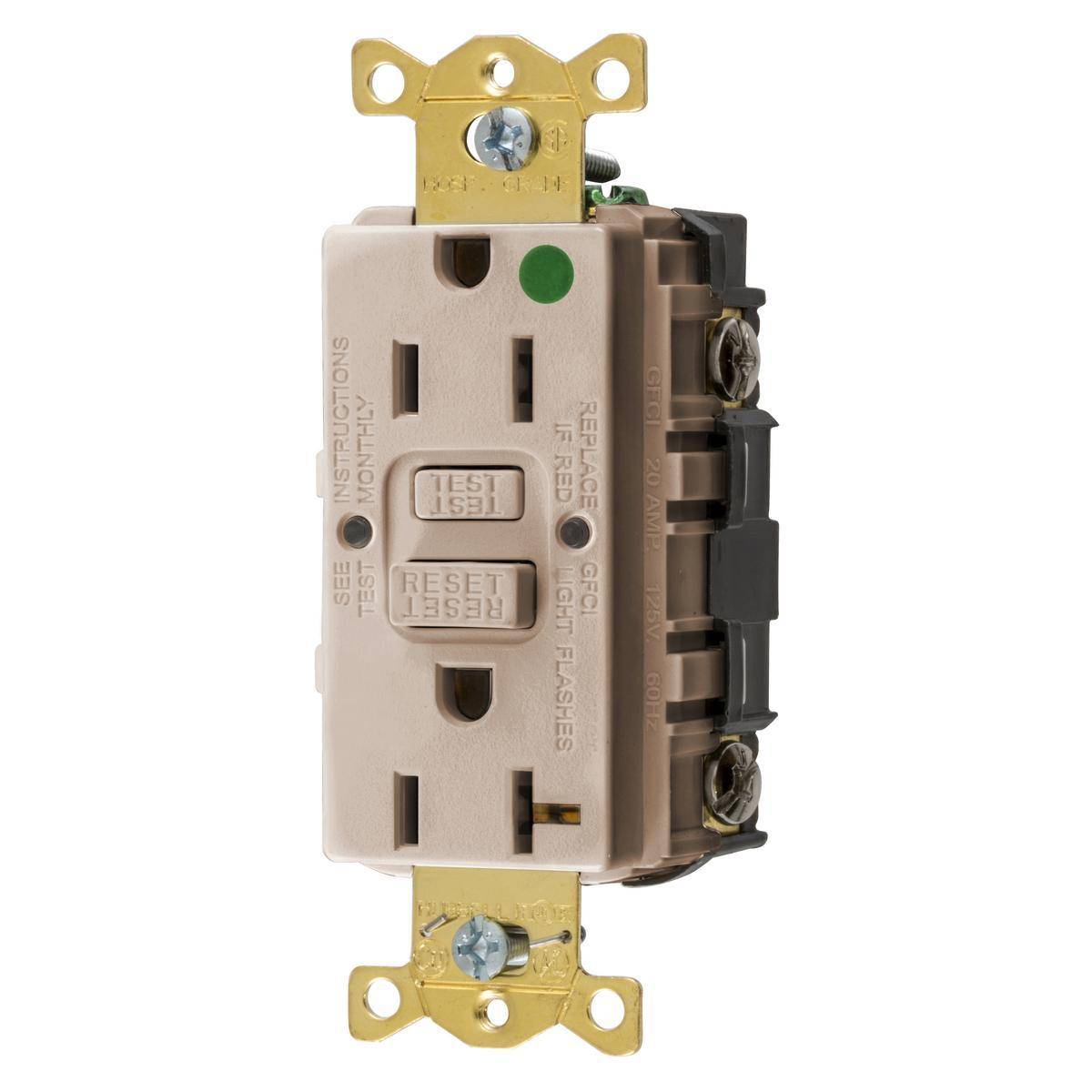 Wiring Device-Kellems AUTOGUARD® GFRST82ALU Self-Test Straight Blade Standard Style Line GFCI Receptacle, 125 VAC, 15 A, 2 Poles, 3 Wires, Almond
