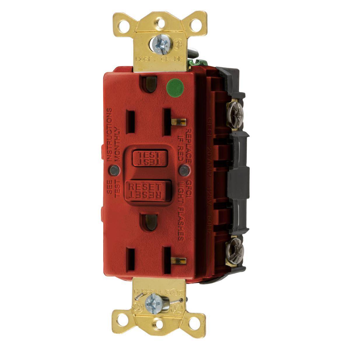 Wiring Device-Kellems AUTOGUARD® Style Line® GFRST83RU 1-Phase Standard Straight Blade Self-Test Screw Mount GFCI Receptacle, 125 VAC, 20 A, 2 Poles, 3 Wires, Red