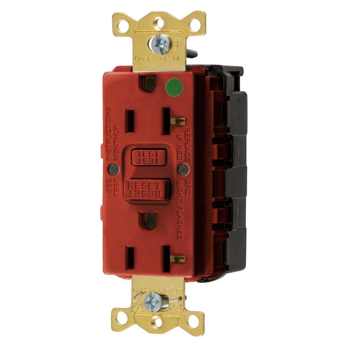 Wiring Device-Kellems SNAPConnect® Style Line® GFRST83SNAPR 1-Phase Decorator Duplex Self-Test Standard Straight Blade Screw Mount GFCI Receptacle, 125 VAC, 20 A, 2 Poles, 3 Wires, Red