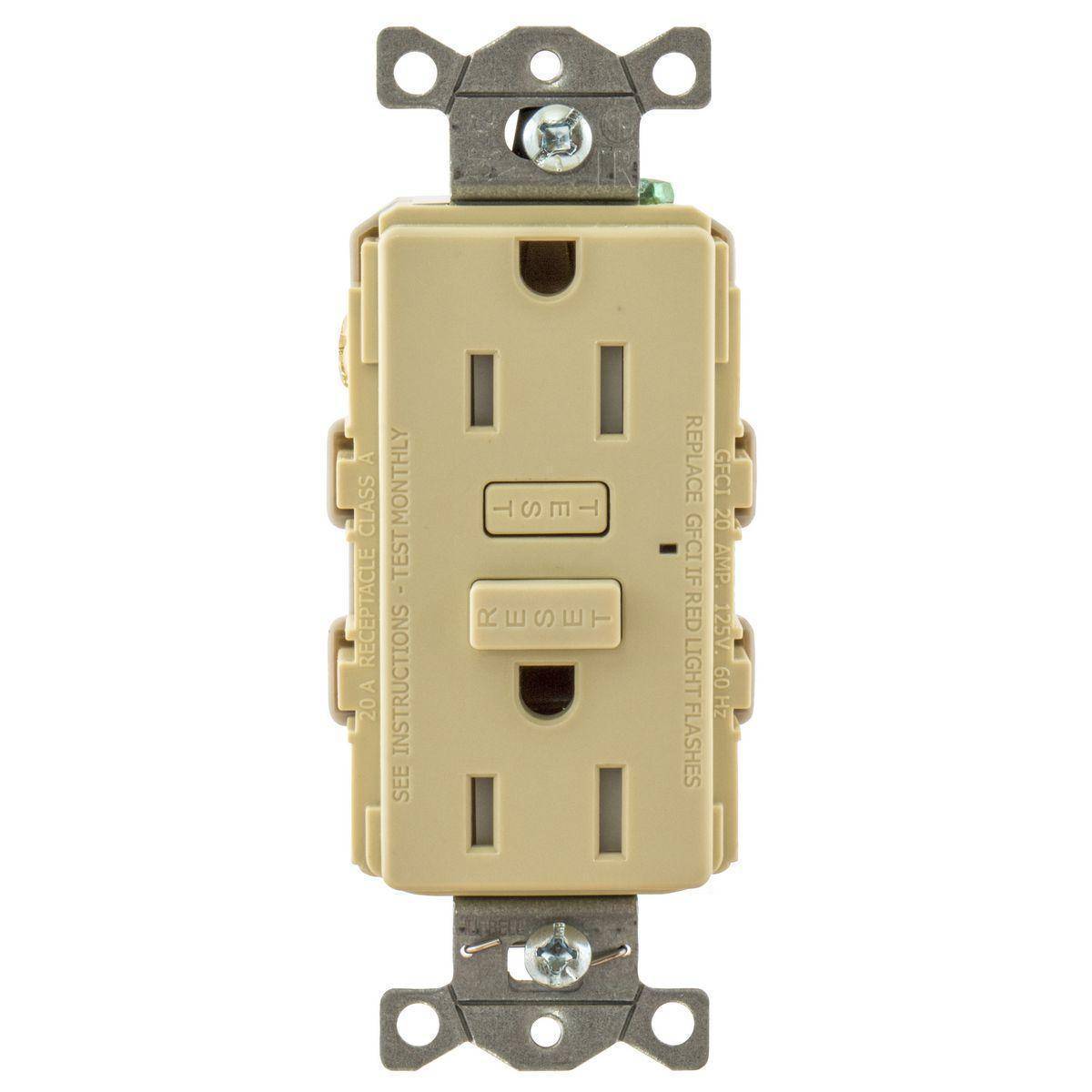 Wiring Device-Kellems Hubbell-PRO GFT15I Tamper Resistant GFCI Receptacle, 125 VAC, 15 A, 2 Poles, 3 Wires, Ivory