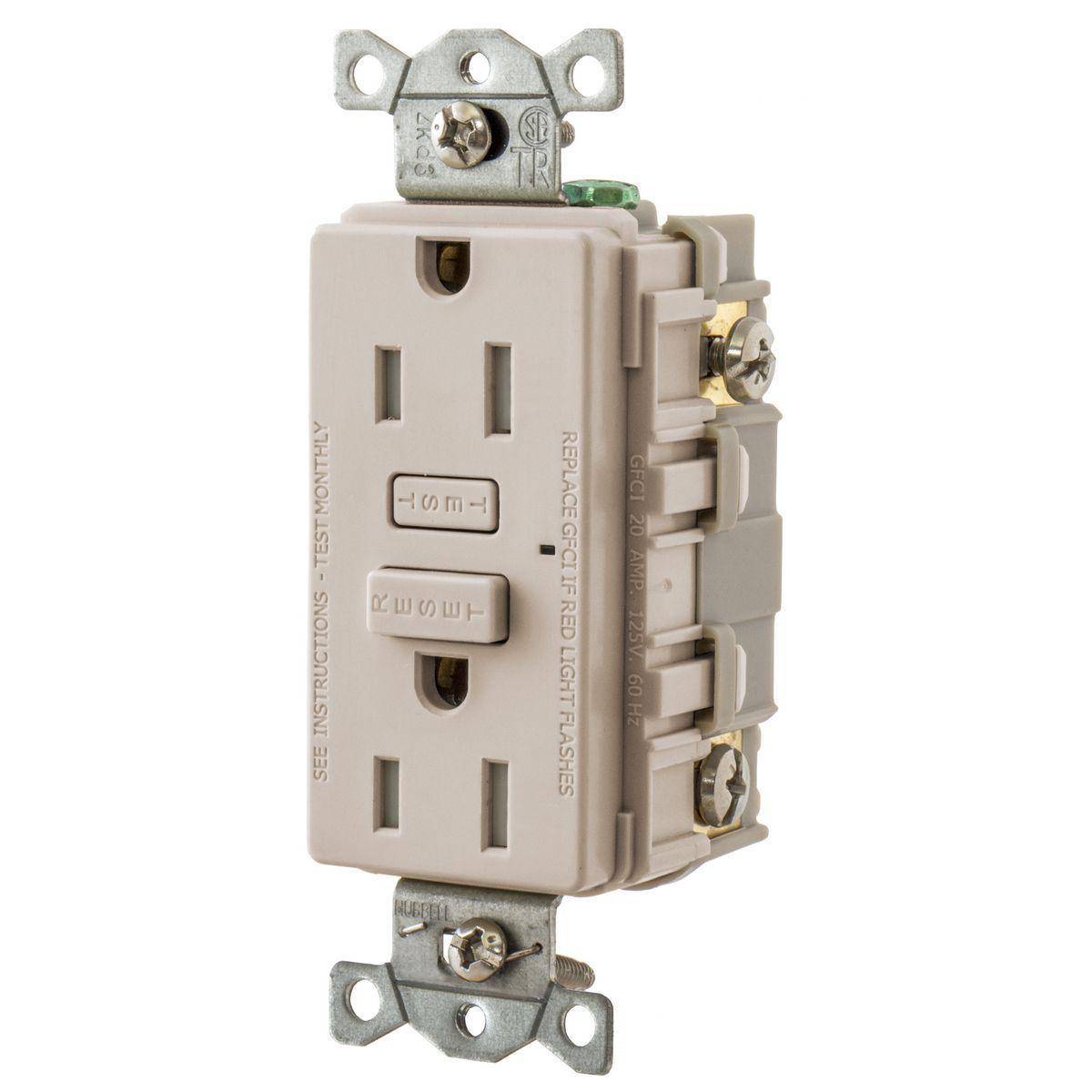 Bryant Electric Hubbell-Pro™ GFT15LA 1-Phase Grounding Self-Test Standard Tamper Resistant GFCI Receptacle, 125 VAC, 15 A, 2 Poles, 3 Wires, Light Almond