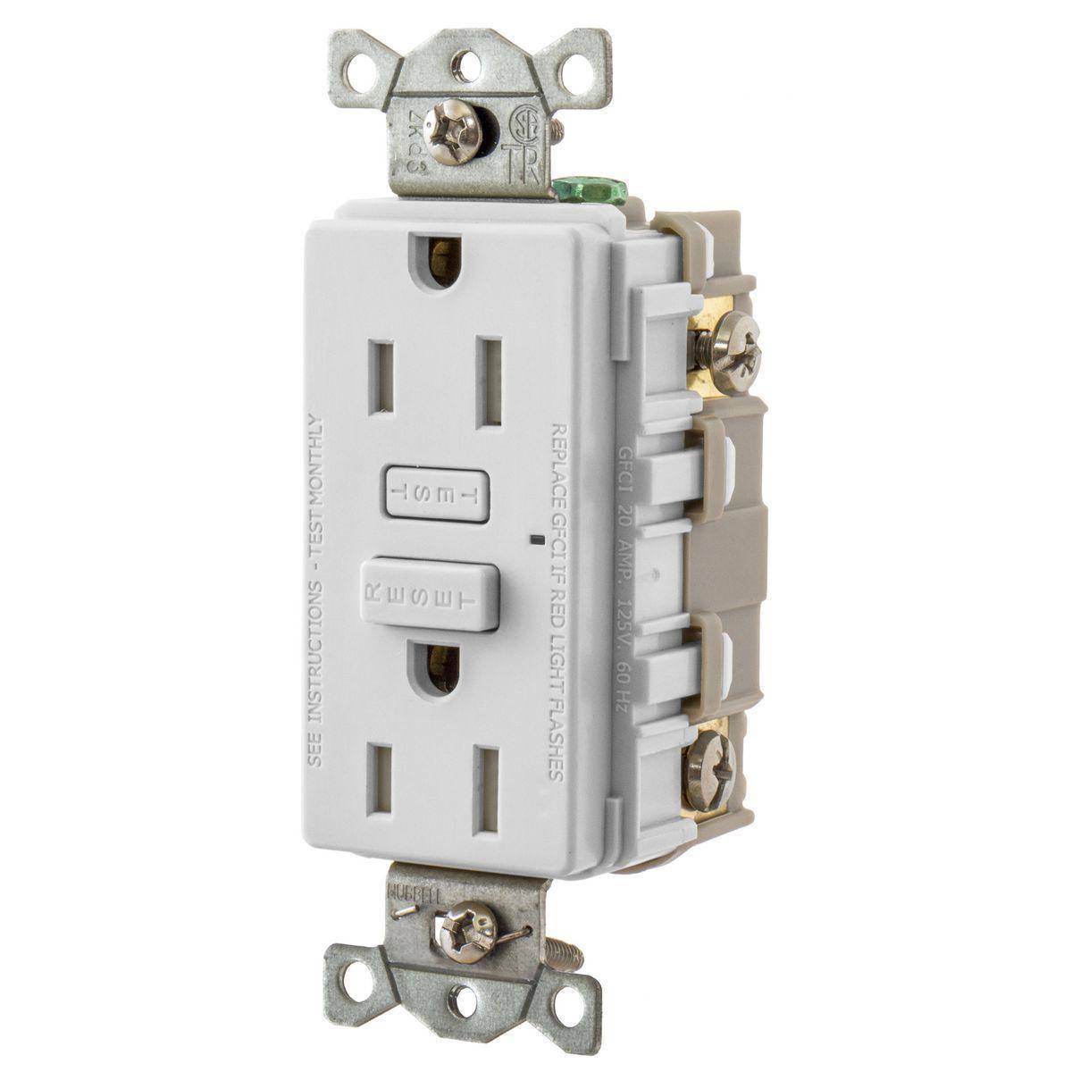 Bryant Electric Hubbell-Pro™ GFT15W 1-Phase Grounding Self-Test Standard Tamper Resistant GFCI Receptacle, 125 VAC, 15 A, 2 Poles, 3 Wires, White
