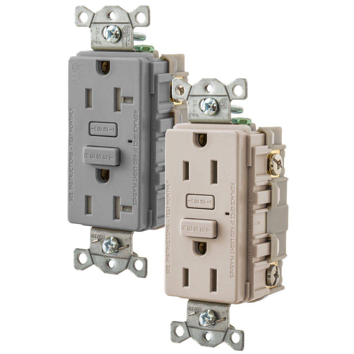 Wiring Device-Kellems Hubbell-PRO™ GFT20GY 1-Phase Tamper Resistant Screw Mount GFCI Receptacle, 125 VAC, 20 A, 2 Poles, 3 Wires, Gray