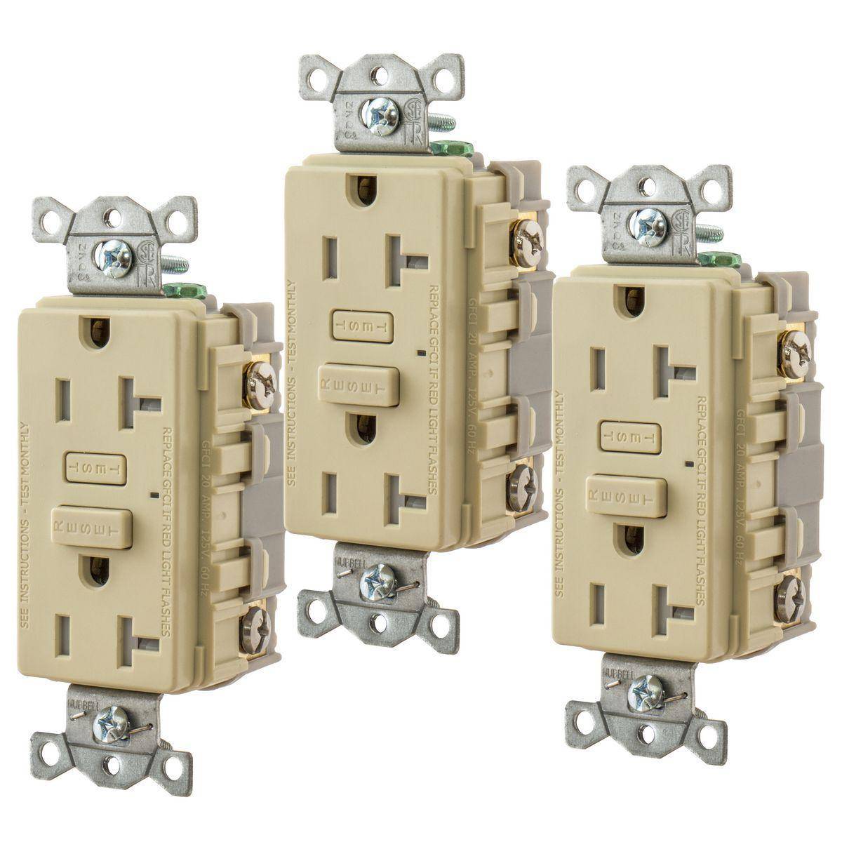 Wiring Device-Kellems Hubbell-PRO™ GFT20I3 Tamper-Resistant GFCI Receptacle, 125 VAC, 20 A, 2 Poles, 3 Wires, Ivory