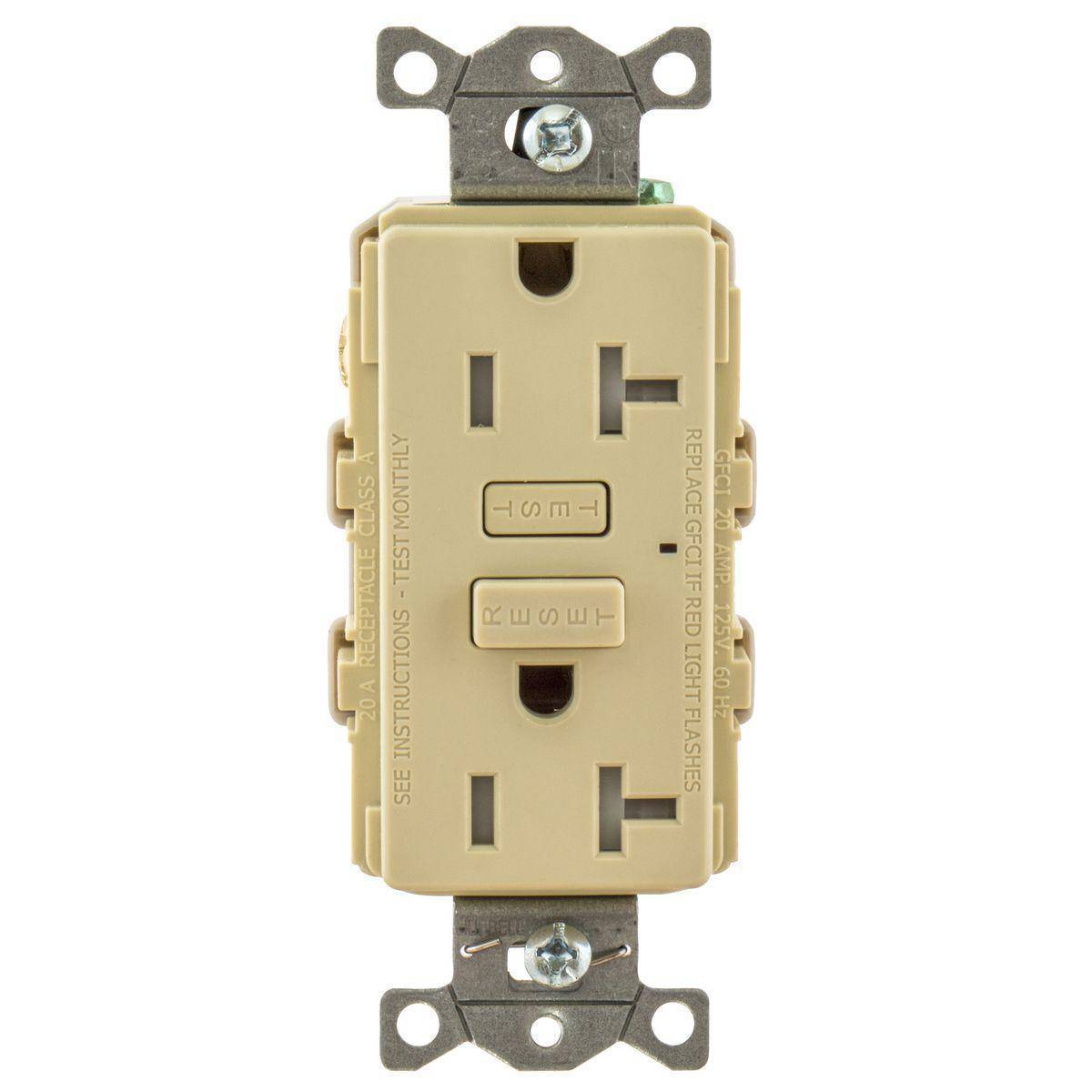 Bryant Electric Hubbell-Pro™ GFT20I 1-Phase Grounding Self-Test Standard Tamper Resistant GFCI Receptacle, 125 VAC, 20 A, 2 Poles, 3 Wires, Ivory