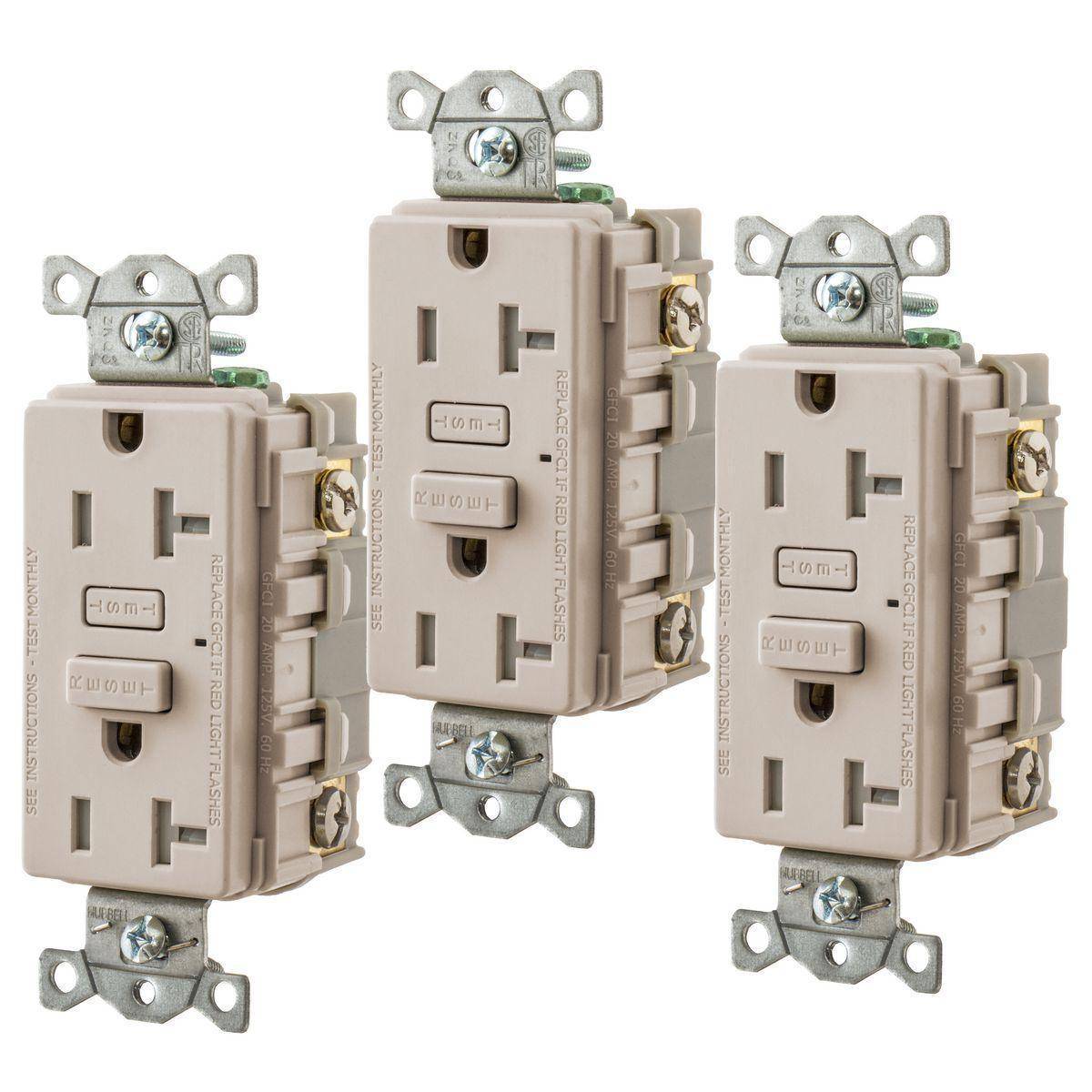 Wiring Device-Kellems Hubbell-PRO™ GFT20LA3 Tamper-Resistant GFCI Receptacle, 125 VAC, 20 A, 2 Poles, 3 Wires, Light Almond
