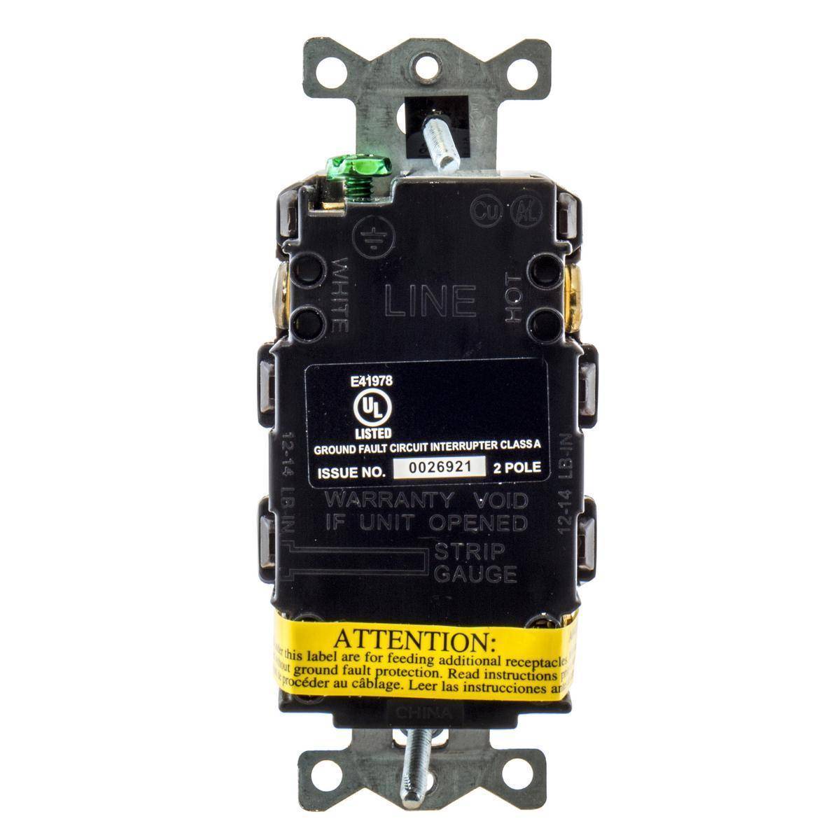 Wiring Device-Kellems GFTRST15BKBULK Decorator Duplex Heavy Duty Standard Straight Blade Self-Test Tamper Resistant GFCI Receptacle, 125 VAC, 15 A, 2 Poles, 3 Wires, Black