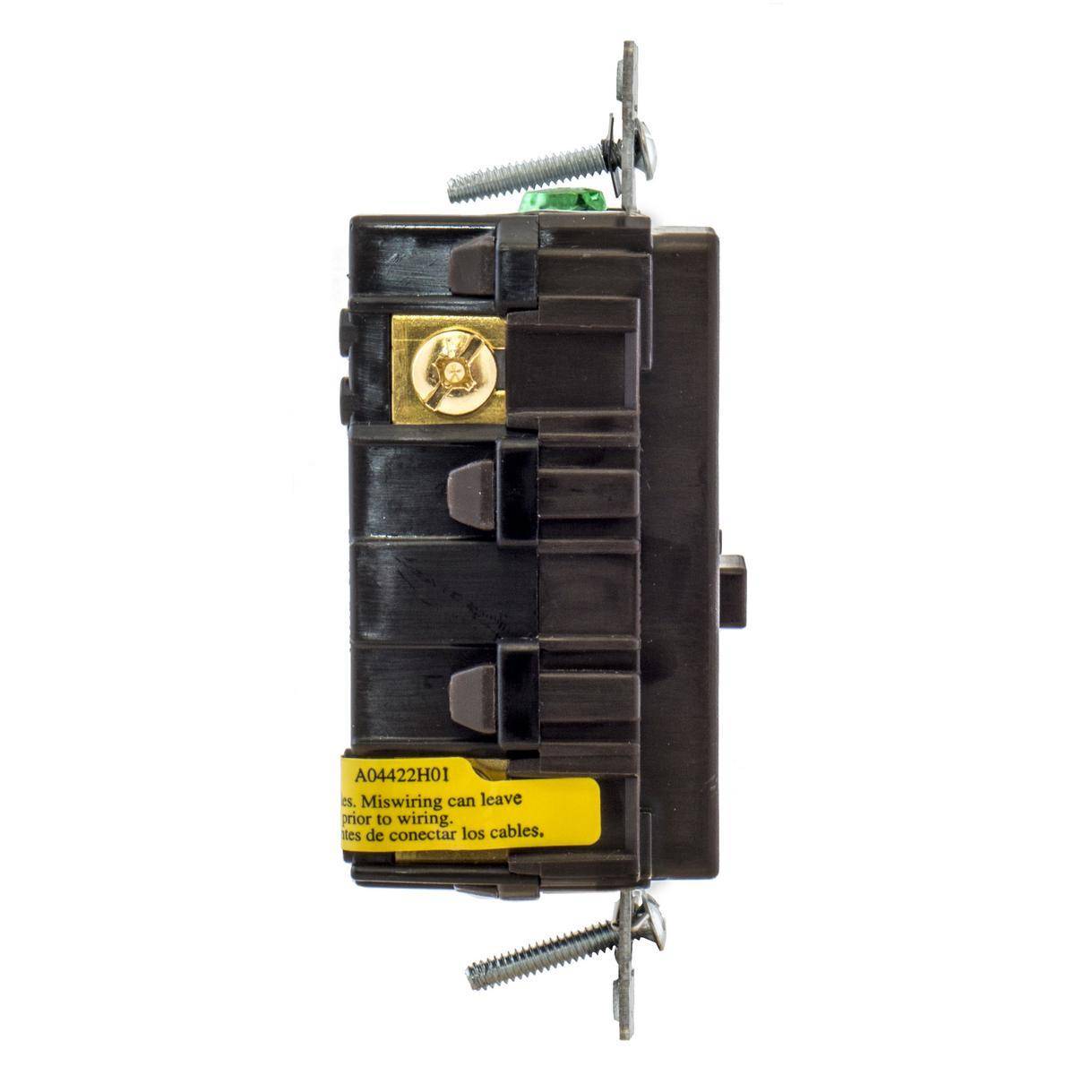 Bryant Electric AUTOGUARD® GFTRST15BULK Auto Grounding Heavy Duty Self-Test Standard Tamper Resistant GFCI Receptacle With Alarm, 125 VAC, 15 A, 2 Poles, 3 Wires, Brown
