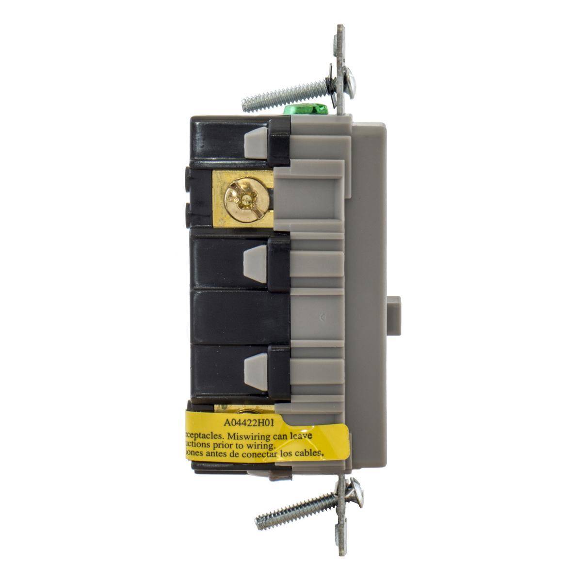Bryant Electric AUTOGUARD® GFTRST15GYBULK Auto Grounding Heavy Duty Self-Test Standard Tamper Resistant GFCI Receptacle With Alarm, 125 VAC, 15 A, 2 Poles, 3 Wires, Gray