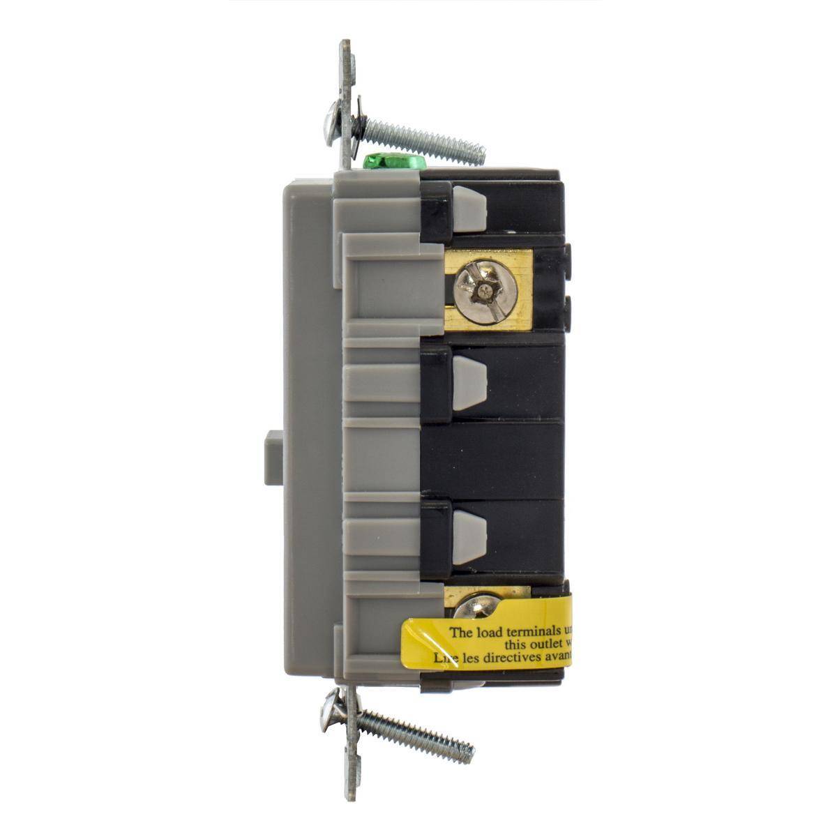 Bryant Electric AUTOGUARD® GFTRST15GYBULK Auto Grounding Heavy Duty Self-Test Standard Tamper Resistant GFCI Receptacle With Alarm, 125 VAC, 15 A, 2 Poles, 3 Wires, Gray