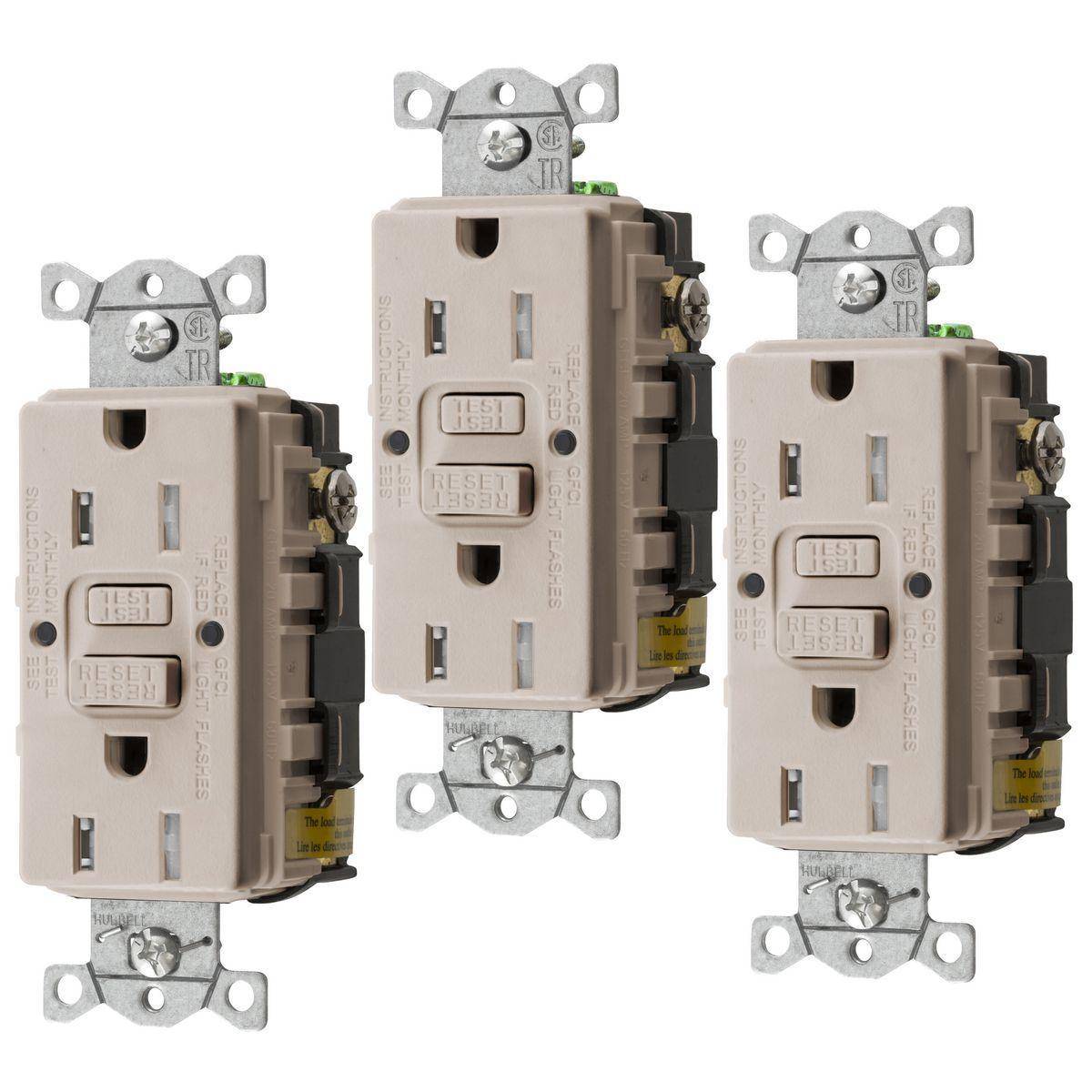 Wiring Device-Kellems AUTOGUARD® Style Line® GFTRST15LA3 1-Phase Decorator Duplex Heavy Duty Standard Straight Blade Self-Test Tamper Resistant Screw Mount GFCI Receptacle, 125 VAC, 15 A, 2 Poles, 3 Wires, Light Almond