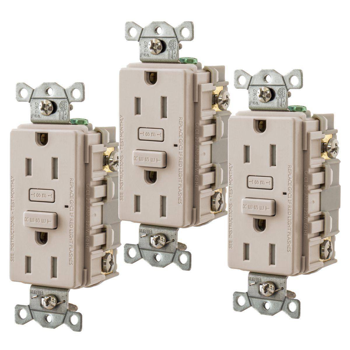 Bryant Electric GFT15LA3 1-Phase Decorator Duplex Grounding Self-Test Standard Tamper Resistant GFCI Receptacle, 125 VAC, 15 A, 2 Poles, 3 Wires, Light Almond
