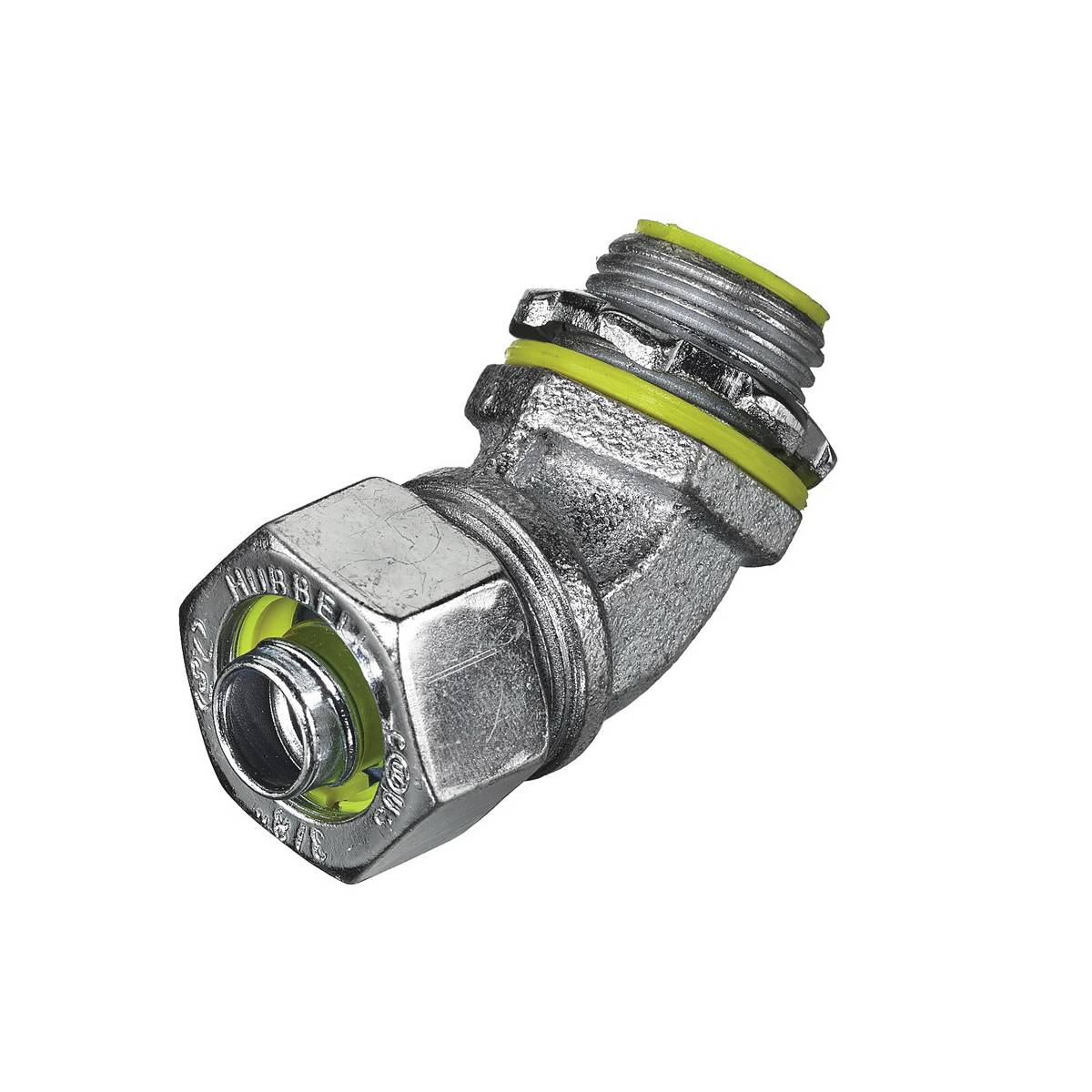 Wiring Device-Kellems H03841 Insulated Male Metallic Liquidtight Connector, 3/8 in Trade, 45 deg, Steel, Zinc Plated