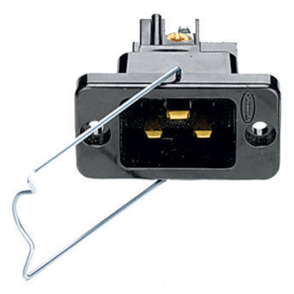 Wiring Device-Kellems H320BL 1-Phase Chassis Grounding Heavy Duty Standard Impact Resistant Screw Mount Straight Blade Inlet With Locking Wire Bail, 250 VAC, 16/20 A, 2 Poles, 3 Wires, Black