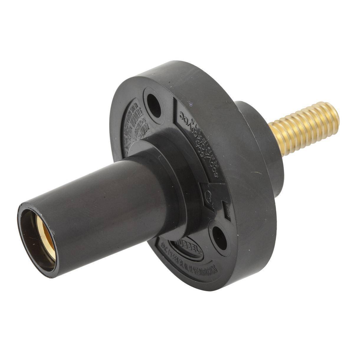 Wiring Device-Kellems HBL15FRSBK 15 Series 1-Pole Extra Heavy Duty Female Standard Single Pole Receptacle With 4 AWG SC/PPC Cord, 600 VAC/250 VDC, 150 A, 4 AWG Wire, Threaded/Stud Connection