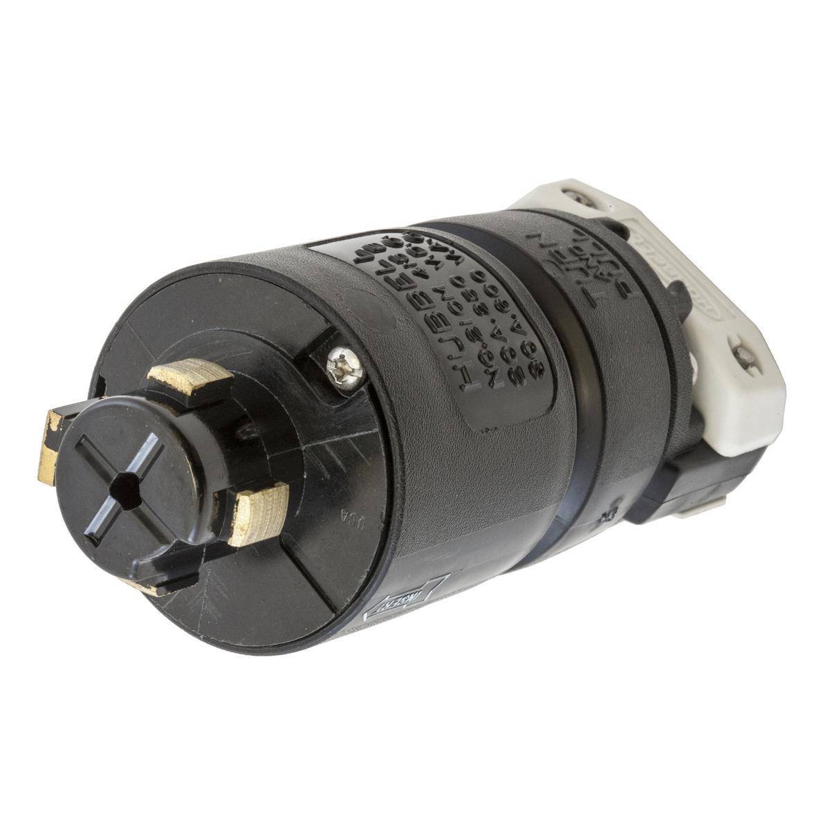 Wiring Device-Kellems Hubbellock® HBL21CM415B 3-Phase Grounding Heavy Duty Cord Mount Locking Plug, 600 VAC/250 VDC, 30 A, 3 Poles, 4 Wires, Yellow