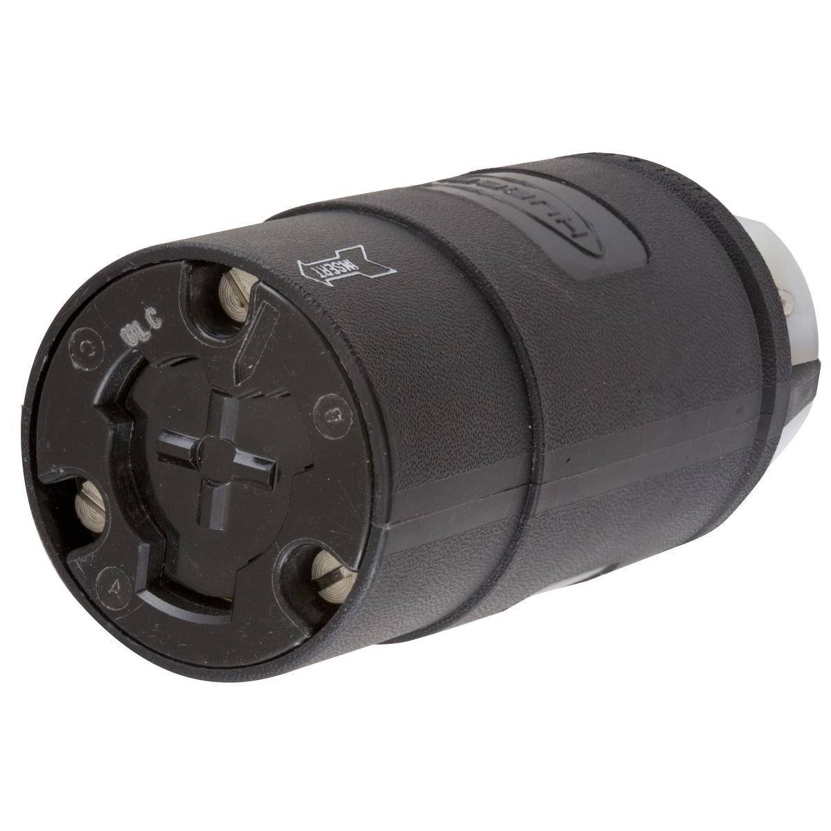 Wiring Device-Kellems Hubbellock® HBL23002GB Grounding Heavy Duty Cord Mount Locking Connector, 125 VAC, 20 A, 2 Poles, 3 Wires, Black