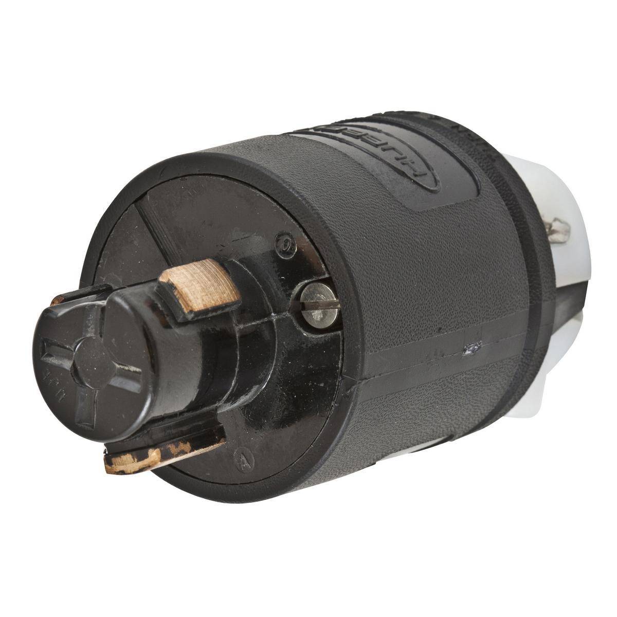 Wiring Device-Kellems HBL23005GB HBL® 1-Phase Heavy Duty Grounding Cord Mount Locking Plug, 480/125 VAC/250 VDC, 20 A, 2 Poles, 3 Wires, Black/White