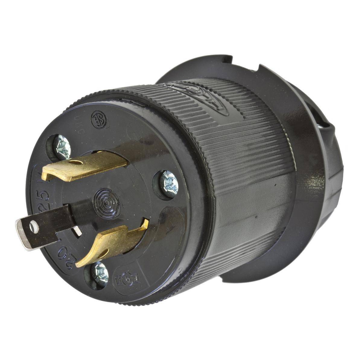 Wiring Device-Kellems HBL2311BK HBL® 1-Phase Grounding Male Standard Cord Mount Locking Plug, 125 VAC, 20 A, 2 Poles, 3 Wires, Black