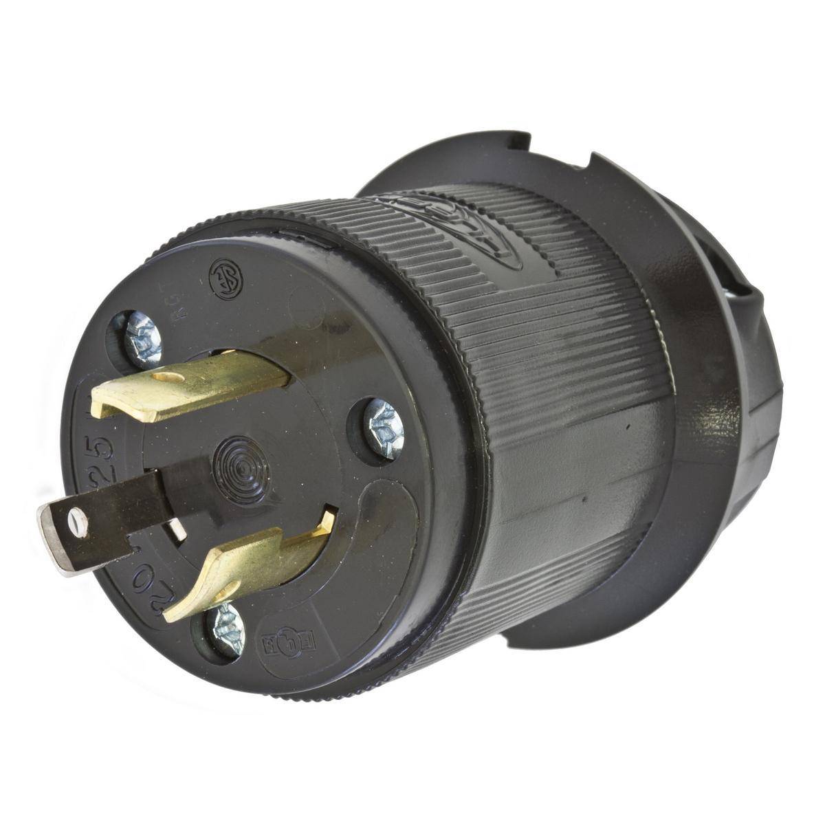 Wiring Device-Kellems HBL2311EBK 1-Phase Grounding Male Cord Mount Locking Plug, 125 VAC, 20 A, 2 Poles, 3 Wires, Black