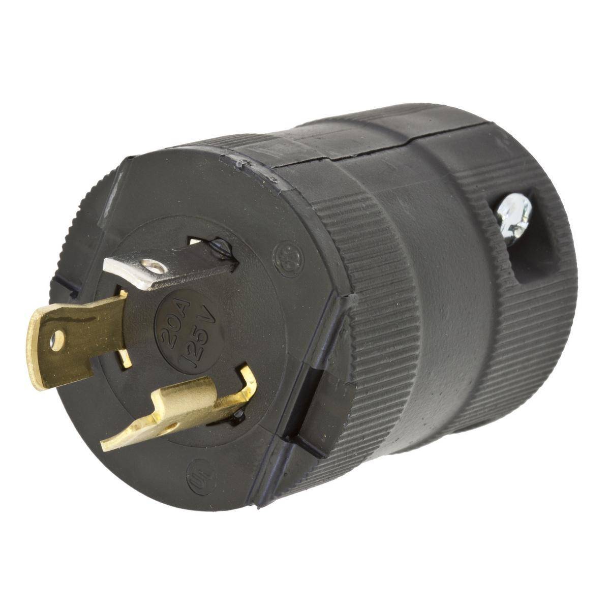 Wiring Device-Kellems HBL2311VBK 1-Phase Grounding Male Standard Cord Mount Locking Plug, 125 VAC, 20 A, 2 Poles, 3 Wires, Black