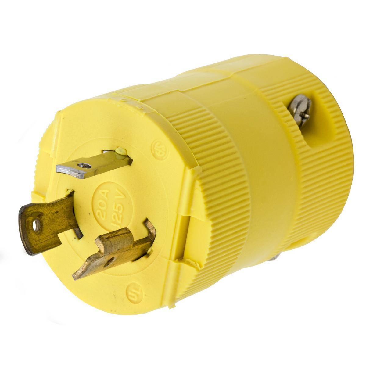 Wiring Device-Kellems HBL2311VY 1-Phase Grounding Male Standard Cord Mount Locking Plug, 125 VAC, 20 A, 2 Poles, 3 Wires, Yellow